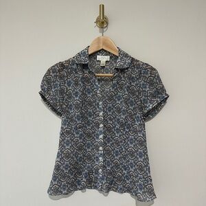 Vintage 2005 LOFT Petite Blue & Tan Paisley Blouse - 0P